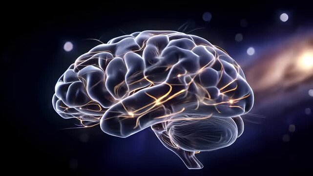 Artificial intelligence. Neuron network. A detailed, highresolution digital artwork of a human brain. The brain is rendered in a realistic style with intricate details.