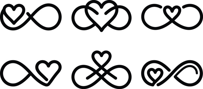 Heart infinity knot line art set with intertwined love symbols