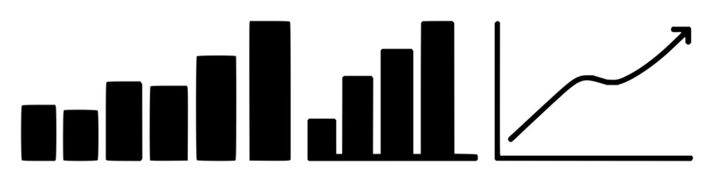 Asset allocation chart icon set with monochrome design featuring finance, investment, portfolio with bar diagram and pie chart