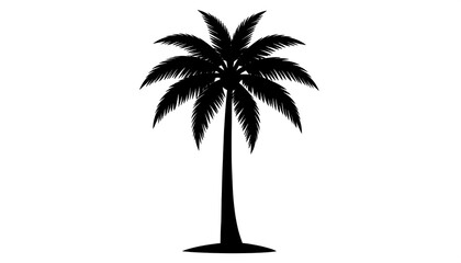 Obraz premium A simple, symmetrical silhouette of a palm tree, featuring a textured crown and a long, slender trunk on a stark white background