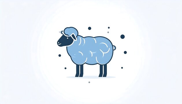A simplified illustration of a fluffy, light-blue sheep with black legs, head, and eyes, set against a white background