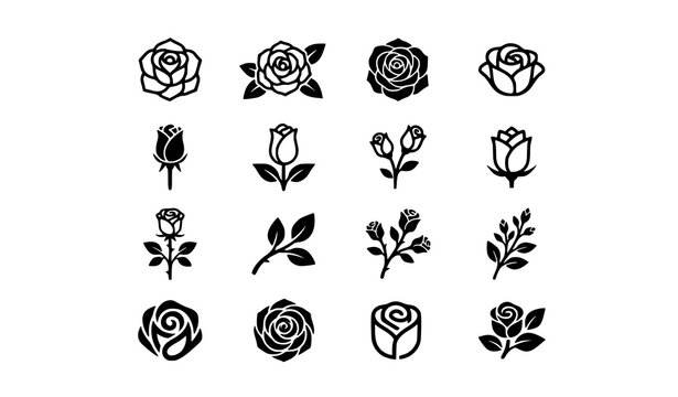 Minimal rose flower vector illustration set with elegant floral icon designs