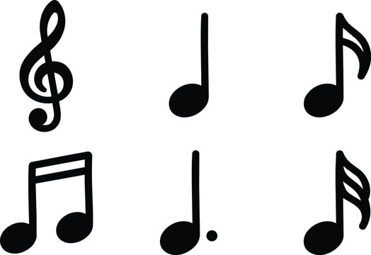 Black musical notes arranged on white background for sheet music design