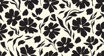 Obraz premium Floral pattern, black and white seamless design