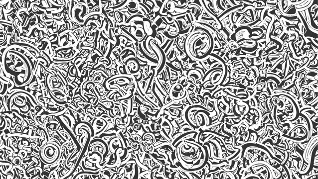 Abstract Doodle Squiggle Pattern Vector: Seamless Black and White Tangled Line Art Background