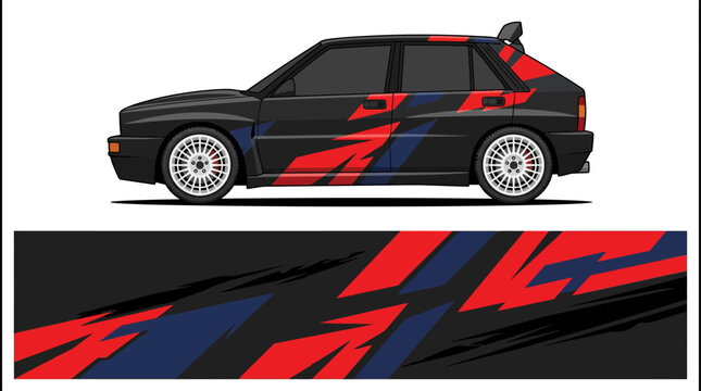 Black Car With Red Blue Decals.