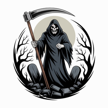 Grim Reaper Holding Scythe Skeleton.