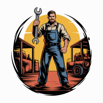 Mechanic Holding Large Adjustable Wrench Tool.