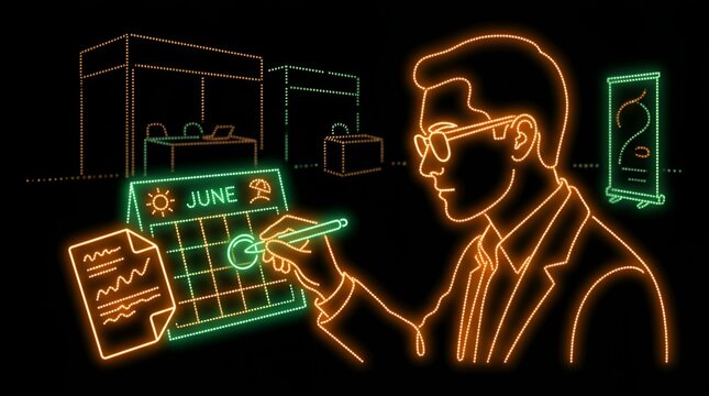 Professional marking a june event calendar in neon style