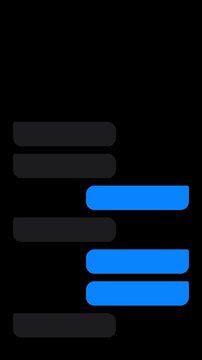 Dark mode mobile messaging interface featuring blue and dark grey chat bubbles for night theme