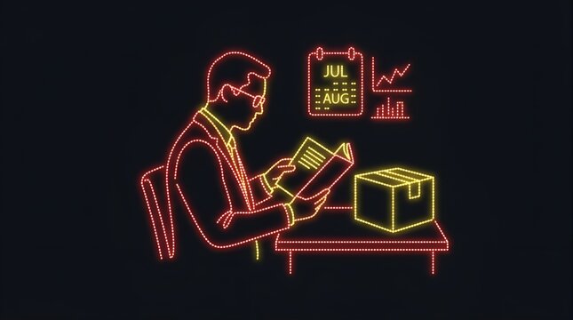 Man reviewing shipping logs and calendar at office desk