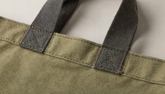 Medium shot showcasing reinforced stitching on durable bag handles with detailed bar tacks for enhanced strength and longevity.