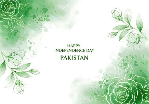 Pakistan independence day greeting card with floral design