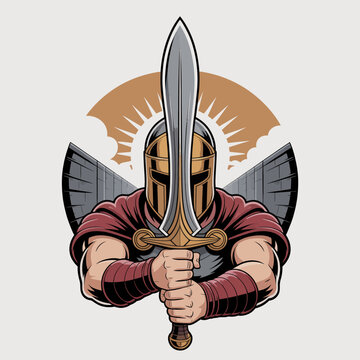 Ancient Warrior Wearing Gold Helmet.
