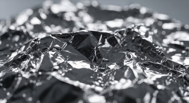 Metallic Foil Texture Silver Shiny Surface With Crumpled Wrinkles Creative Material Backdrop Reflective Abstract Design Aluminum Sheet Pattern Packaging Material Concept