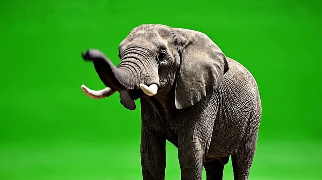 Majestic Elephant Moves Trunk Against Green Screen Background