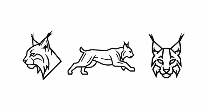 Three Unique Lynx Logo Designs in Monochrome Style.