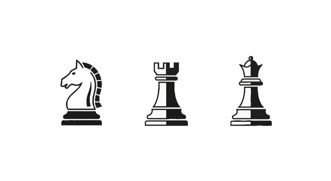 Detailed black and white chess pieces illustration set.
