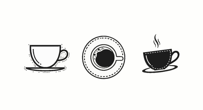 Illustrated coffee cup and saucer design set black.
