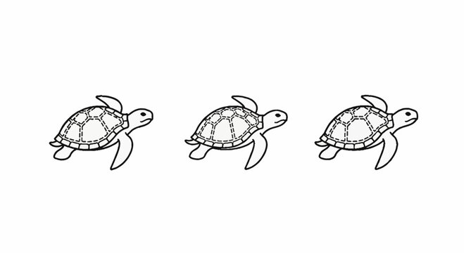 Three cute cartoon sea turtles swimming in sequence.