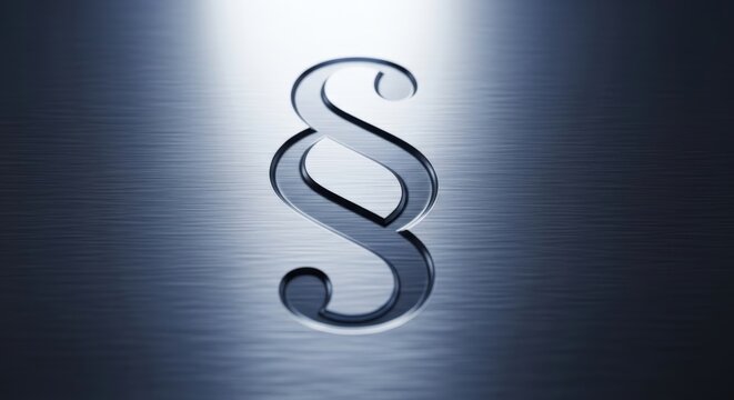 Justice Symbol Legal Clause Embossed Law Mark on a Metallic Surface - Paragraph Sign Representing Legal Matters Jurisprudence and Regulatory Compliance in Dark Tones (Glossy Design)