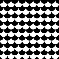 Black and white fish scale seamless pattern. Classic scallop geometric background for fabric, wallpaper, wrapping paper, and vector textile design. © MDC