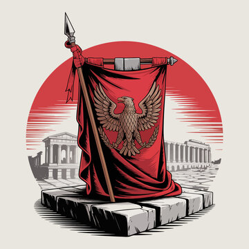 Roman Eagle on Red Banner.