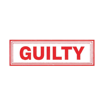 Guilty red rubber stamp icon, weathered ink texture on white background, legal verdict and crime concept illustration, judicial decision mark