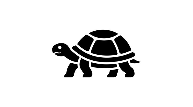 Black Silhouette Illustration of a Tortoise Walking Forward.