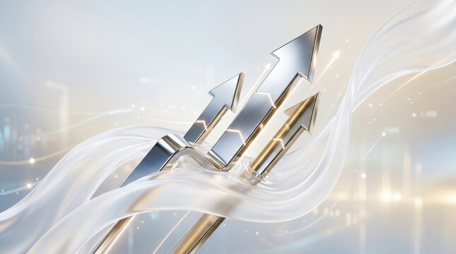 Silver arrows pointing upwards with abstract background.
