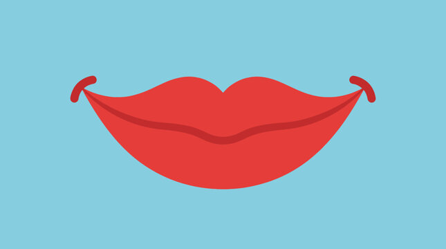 A Simple Red Lips Icon with a Gentle Smile on a Blue Background