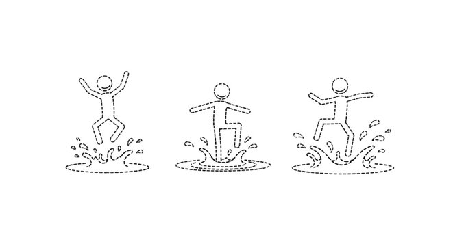 Stick figure illustrations showing various muddy puddle jumps.