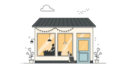 Obraz premium Cozy cafe with a person inside isolated on transparent background, Vector