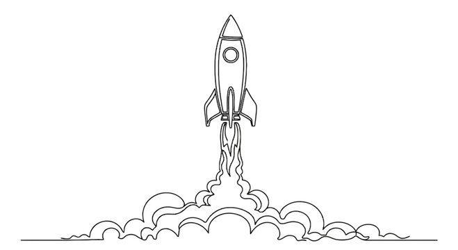 Rocket ship launching into the sky isolated on transparent background, Vector