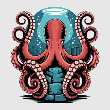Colorful octopus in glass sphere.