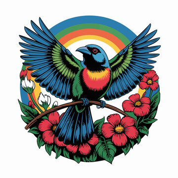 Colorful Bird Perched on Branch.