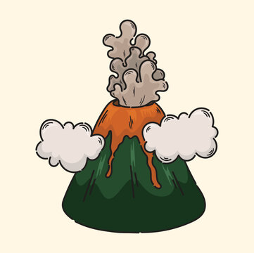 Illustration of an erupting volcano lava volcanic eruption smoke natural disaster natural phenom
