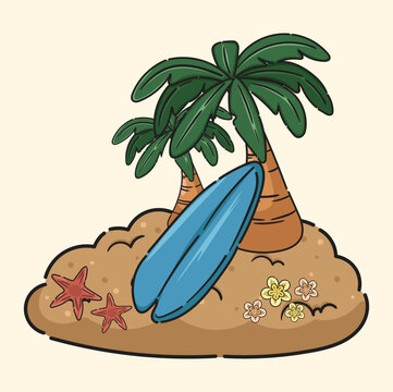 Beach illustration coconut tree beach sand starfish summer summer vacation seaside ocean
