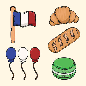 Illustration of french icon bread french flag macaron french icon paris sticker