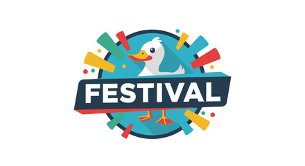 Obraz premium Fun cartoon duck mascot festival logo design emblem.