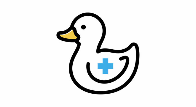 Minimalist duck icon with a medical cross symbol.