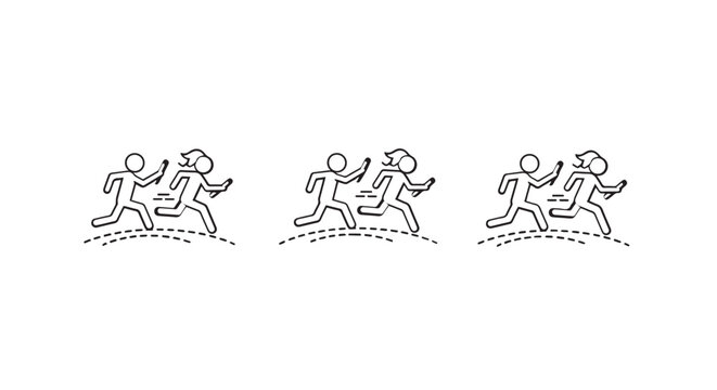 Illustrated runners in sequential motion progression stages.