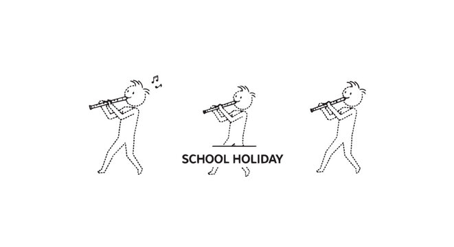 Cute stick figures celebrating school holiday with instruments.