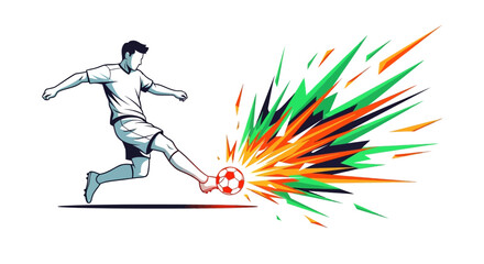 Fototapeta premium Soccer player kicking ball with dynamic colorful explosion effect