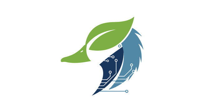 Abstract fox head logo combining nature and technology.