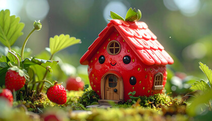 Tiny Strawberry House in Garden 