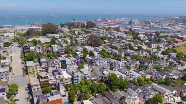 San Francisco Potrero Hill Rotating Aerial With Bay and Residential Homes 01