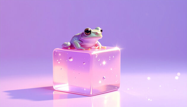 Cute Frog on Glowing Cube

