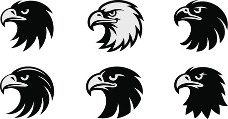Fototapeta premium Eagle Head Logo Collection with Bold Mascot and Monochrome Bird Emblem Vector Illustration Set