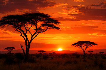 Fototapeta premium African Savanna Sunset Silhouette